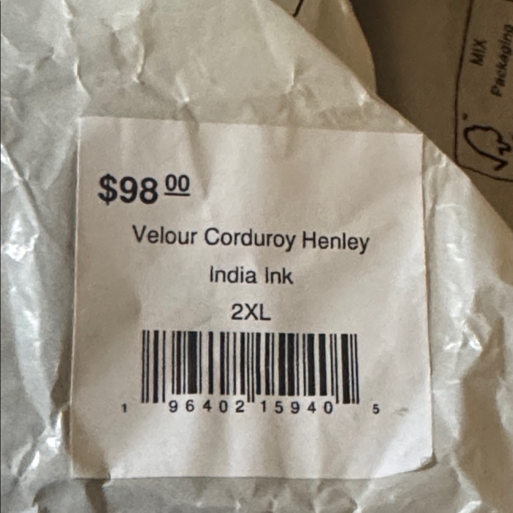 Marine Layer Men's Velour Corduroy Henley India Ink Blue 2XL New with Tags - Picture 4 of 4